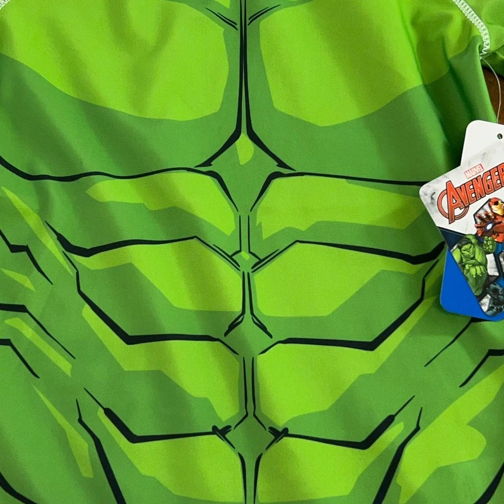 Marvel Boys 5T Green Hulk Avengers UPF 50+ Long Sleeve Rash Guard Swim Shirt NWT